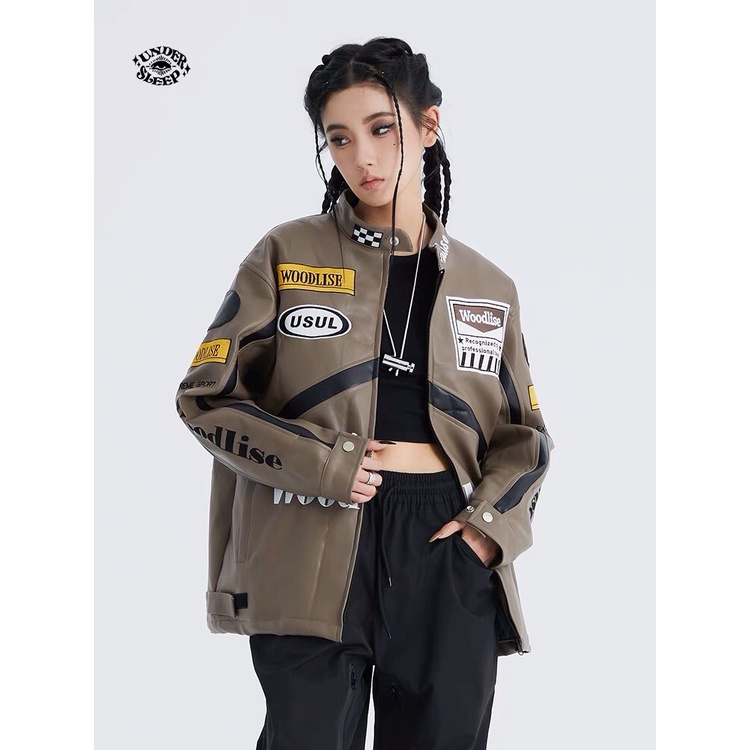 Áo khoác Varsity Jacket WOODLISE chất da 100% cao cấp họa tiết thêu (có bảo hành)