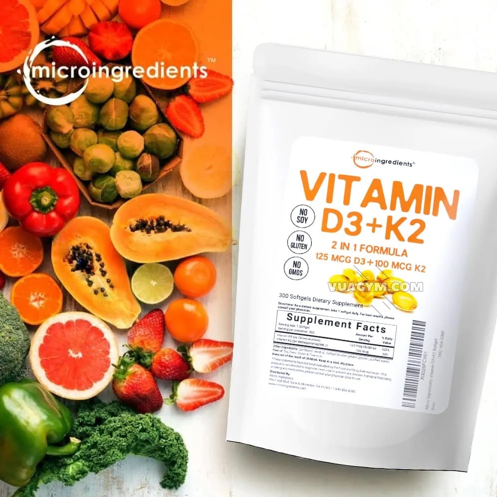 Viên uống Micro Ingredients - Vitamin D3 + K2  - Hỗ trợ xương khớp, tăng cường miễn dịch Chính Hãng