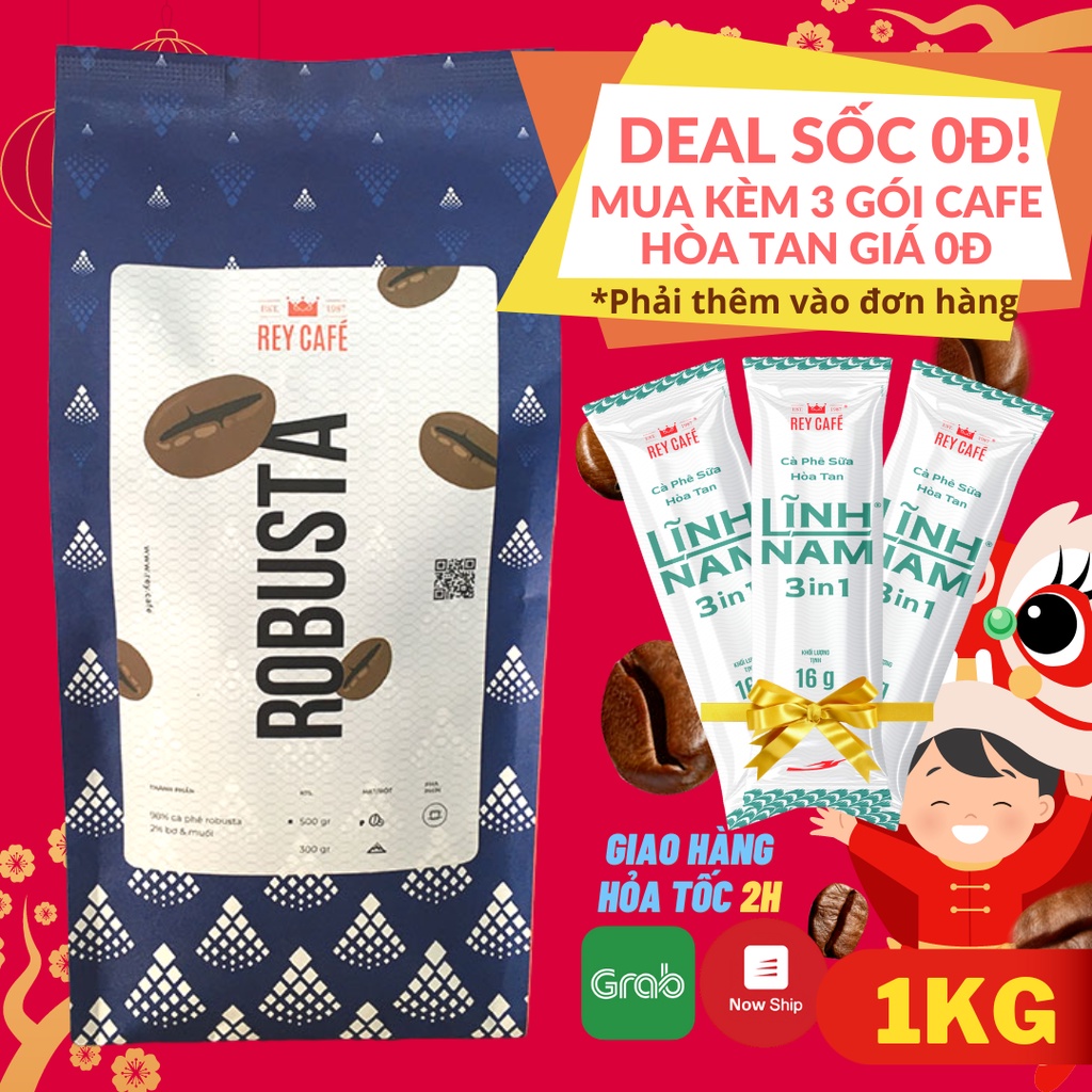 1KG Cà phê Robusta rang bơ nguyên chất (1kg/gói) - Pha phin - Thương hiệu Rey Cafe