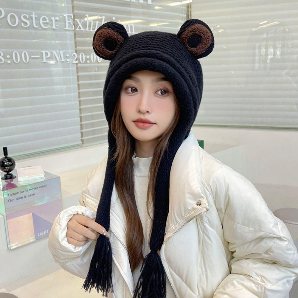 Mũ Len Dệt Kim Hình Chú Ếch Lấp Lánh Bảo Vệ Tai Độc Đáo Phong Cách Hàn Quốc