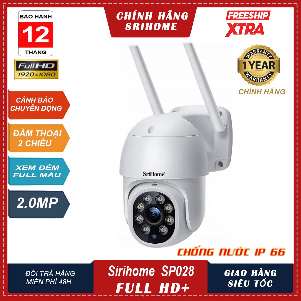 Camera IP Wifi ngoài trời PTZ SriHome SP028 2.0MP FullHD 1080P Xoay 355 độ chống nước - CAMERA NGOÀI TRỜI 3.0MPX 32 LED