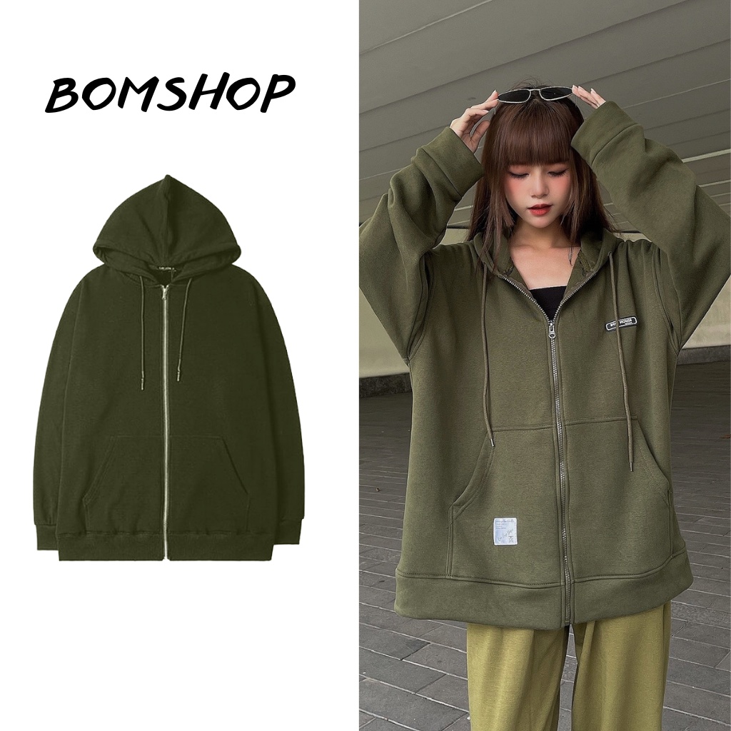 Áo Khoác Hoodie Zip Nỉ Trơn Form Rộng Nam Nữ Ulzzang Unisex
