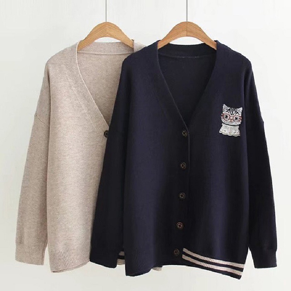 (TỔNG KHO LÂM ANH CHUYÊN SỈ) Áo cardigan len nữ thêu hình mèo trẻ trung