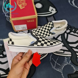 Giày lười vans caro slip on nam nữ đen sọc trắng