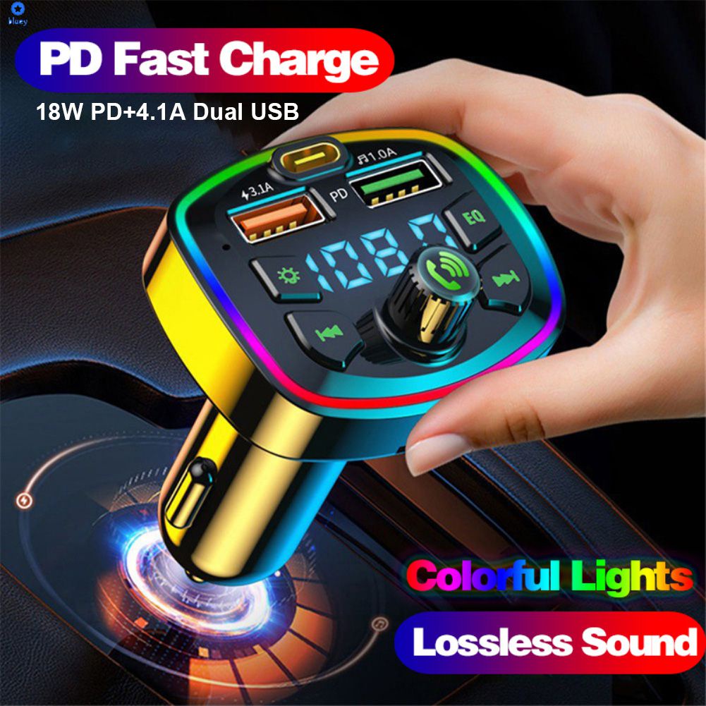 Q7 Xe Bluetooth 5.0 Bộ Phát Fm Xe HƠI Pd 18W Loại C Usb 4.2 Dual Sạc 7-Nhiều Màu ánh Sáng Môi Trường Xung Quanh Mp3 Máy Nghe Nhạc Lossless 【Bluey】
