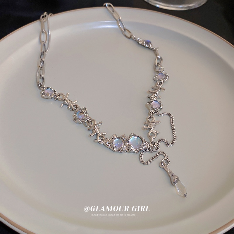 Vòng cổ 17KM mạ bạc đính đá mặt trăng thời trang cho nữ