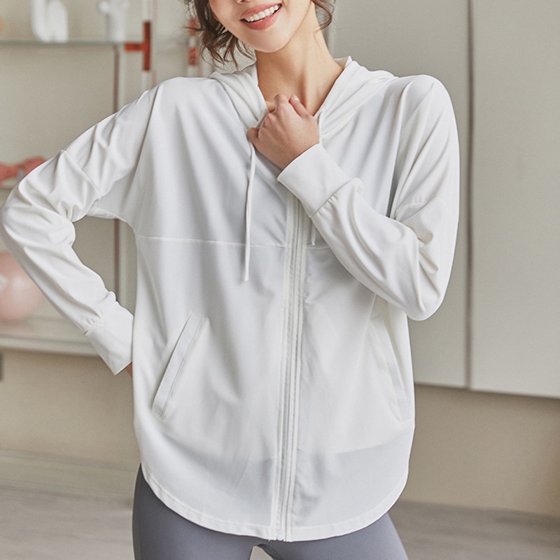 Áo Khoác Thể Thao Dáng Rộng Có Nón Nhanh Khô Phối Khóa Kéo Thời Trang Cho Nữ