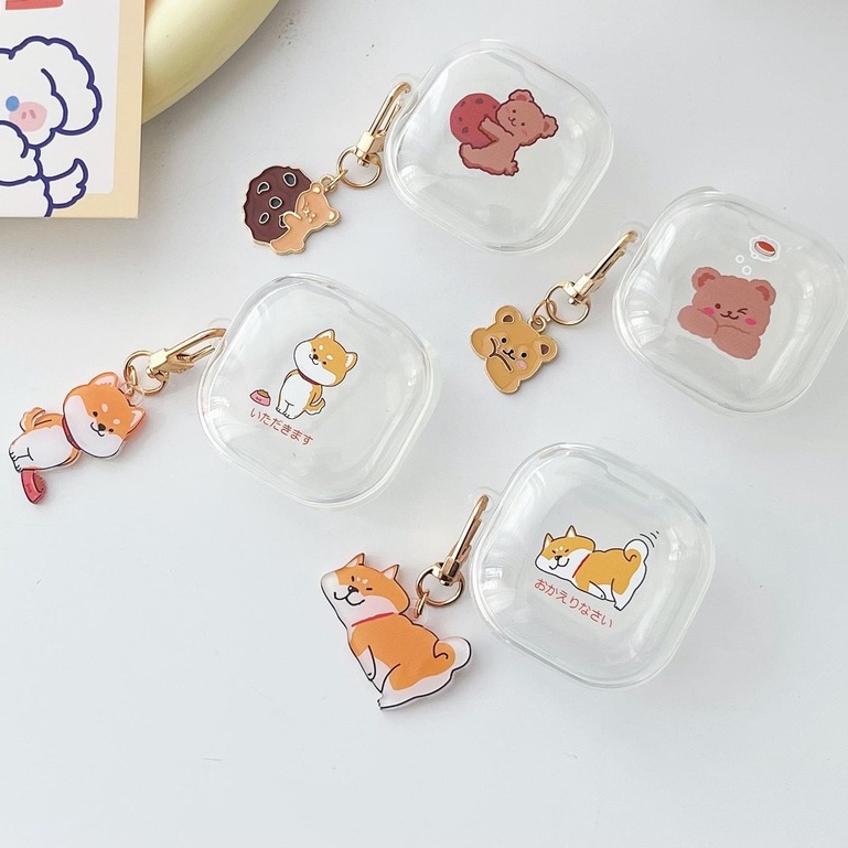 Vỏ Bảo Vệ Hộp Sạc Tai Nghe Bluetooth Galaxy Buds 2 / / Pro / Live / 2Pro Bằng PC Silicon Tpu Trong Suốt Hình Gấu Shiba Inu Dễ Thương