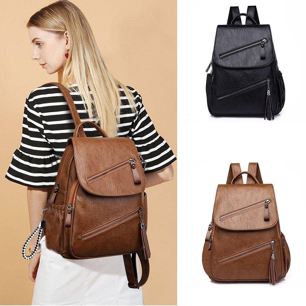 MIHAN1 Ba Lô Da PU Phối Khoá Kéo Kép Đa Năng Cho Phái Nữ