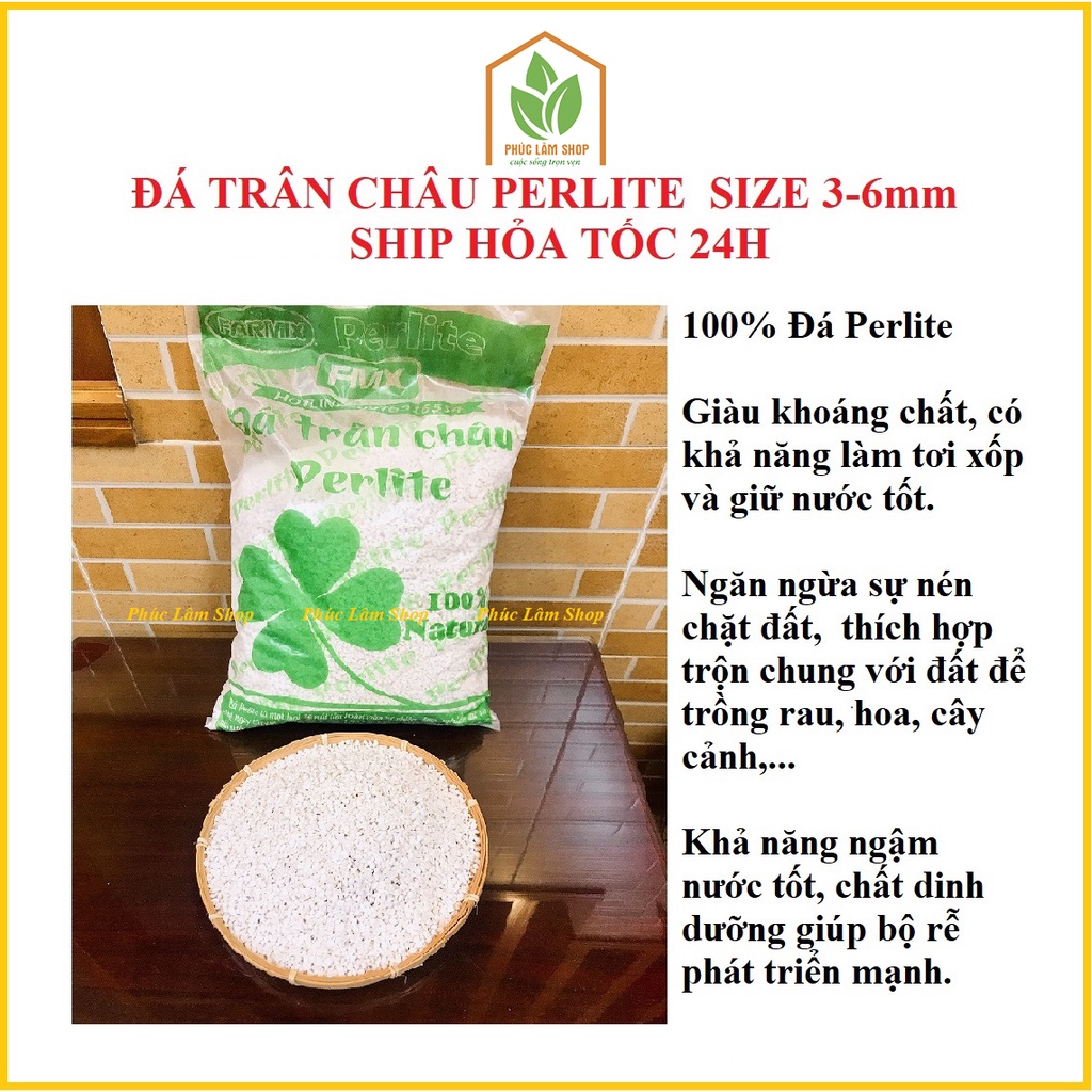 Đá perlite siêu nhẹ 3-6mm, đá trân châu trắng chuyên trồng lan, hoa sen đá, trộn đất trồng tơi xốp - Phúc Lâm Shop