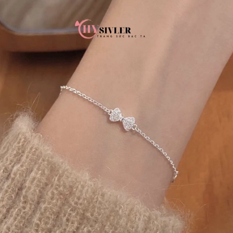 Lắc tay bạc ta nơ đính đá nhỏ xinh nhẹ nhàng vòng tay nữ bạc thật giá rẻ
