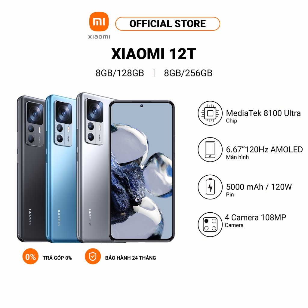 [Mã ELBAUCN2 Giảm 250K]  Điện Thoại Xiaomi 12T | Màn hình OLED Full HD 6.67" | Bộ vi xử lý MediaTek Dimensity 8