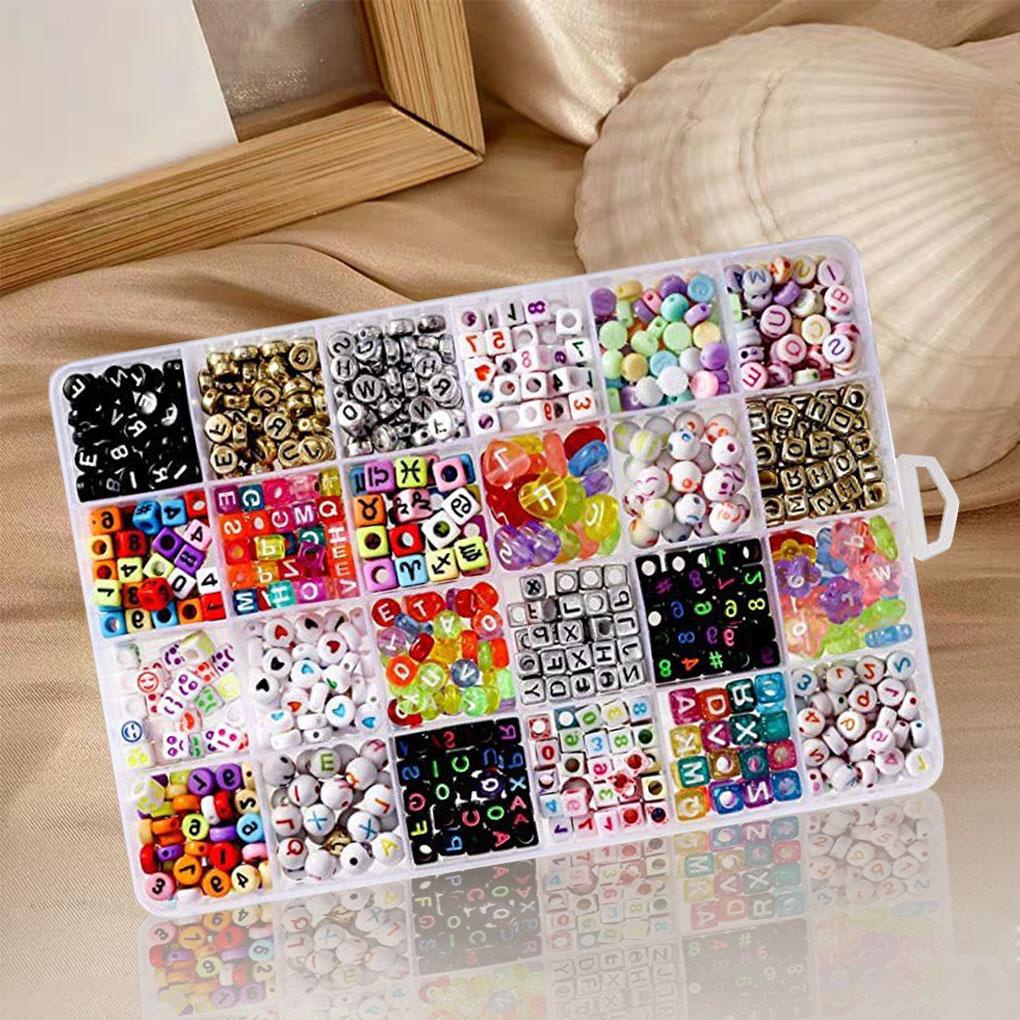 Set 1200 Hạt Xỏ Vòng Tay / Lắc Chân Bằng Acrylic Co Giãn Kèm Hộp Đựng Màu Sắc Ngẫu Nhiên