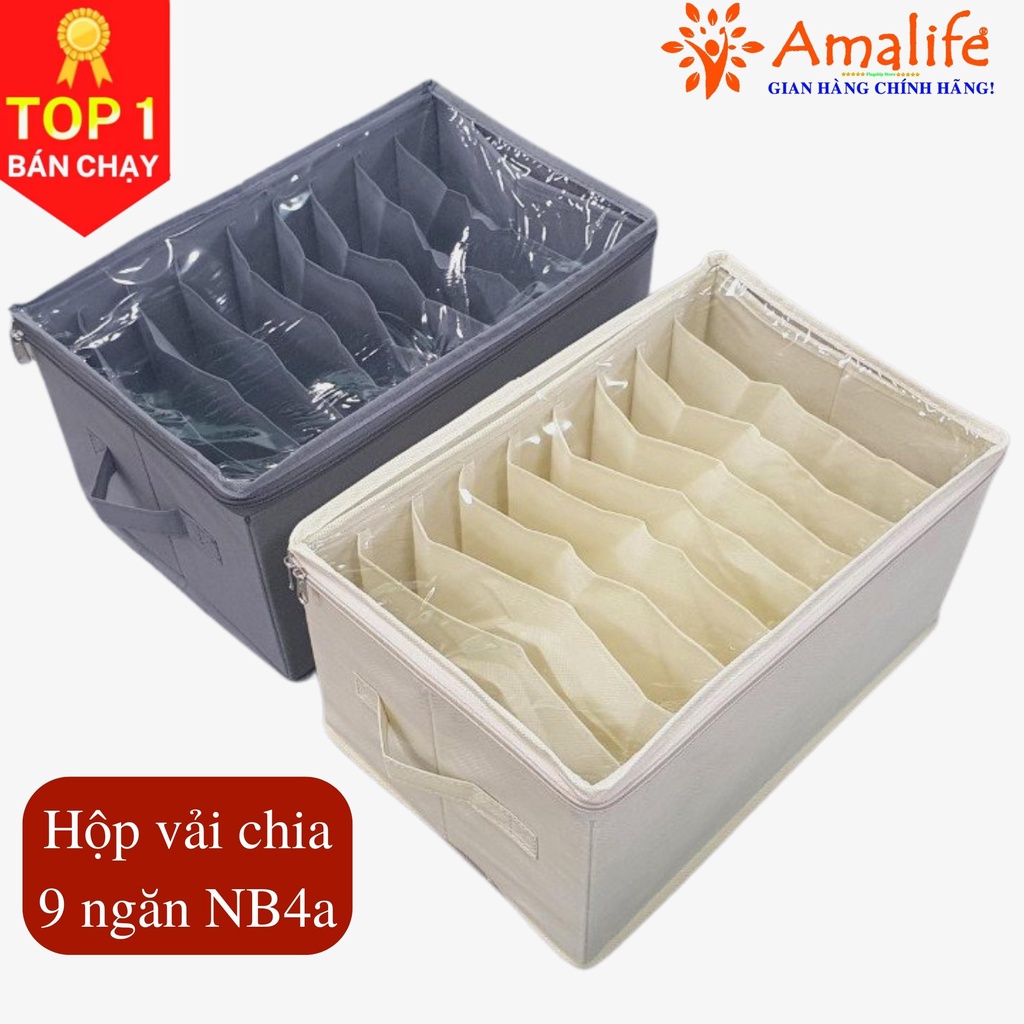 Hộp vải đựng đồ chia ngăn HQ4 - Hộp đựng quần áo chia 9 ngăn, 12 ngăn gấp gọn chính hãng Amalife