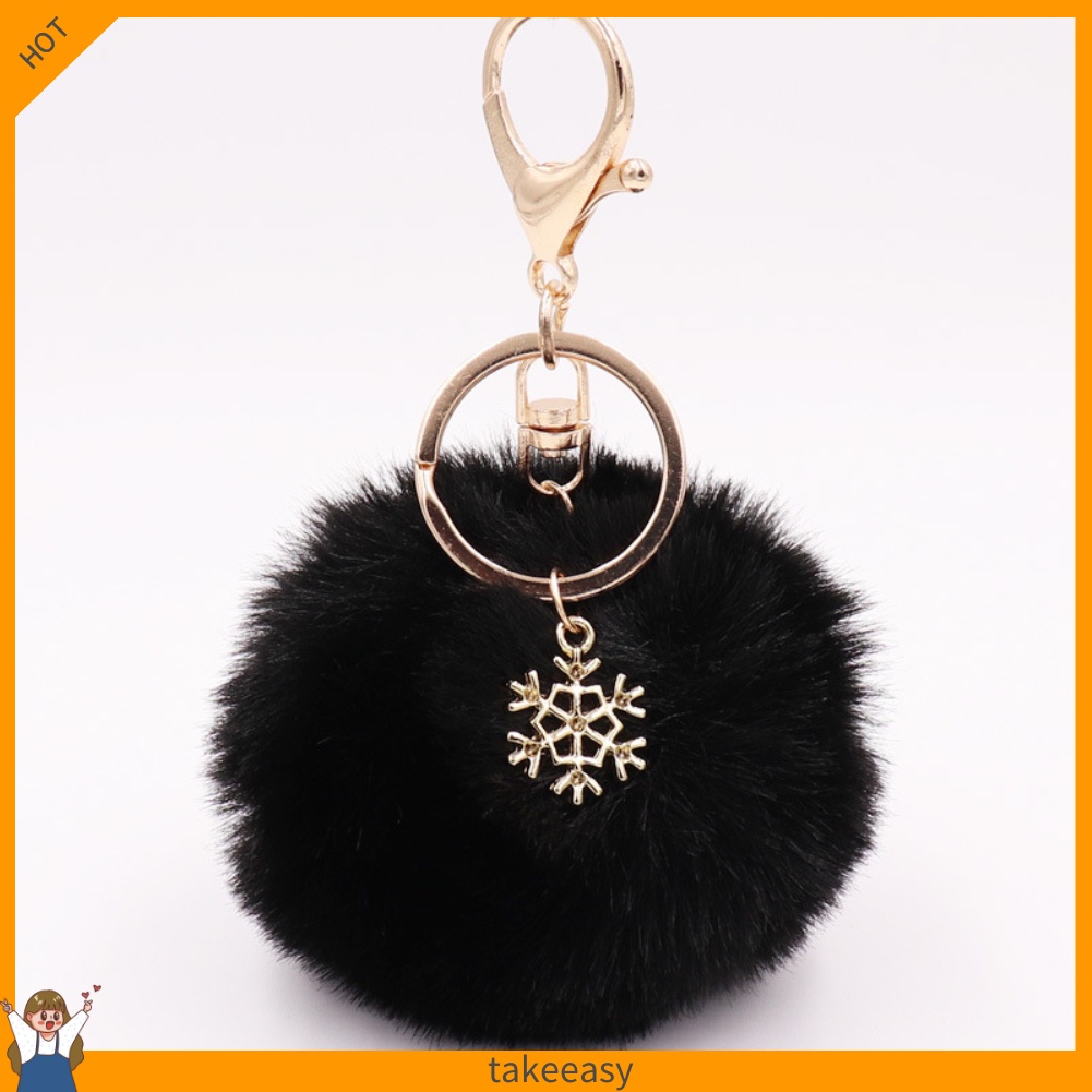 Móc khóa hình bông tuyết đính banh xù dễ thương