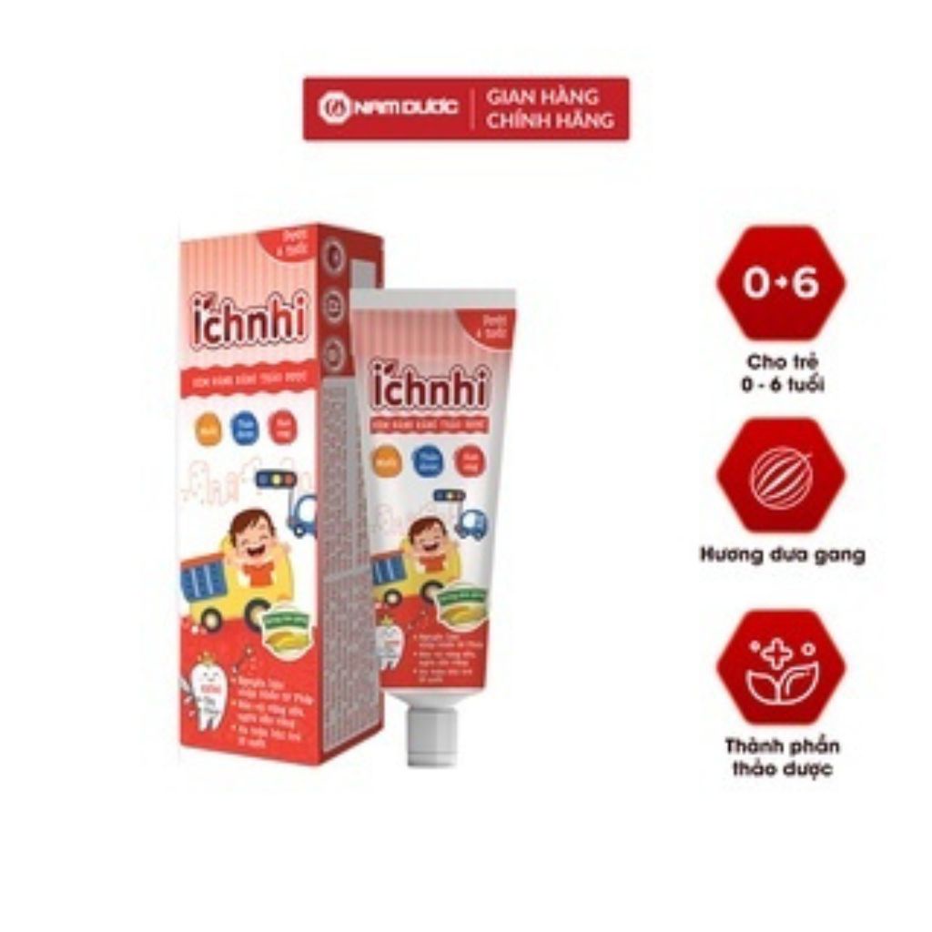 Combo 5 tuýp Kem đánh răng trẻ em thảo dược Ích Nhi hương dưa gang tuýp 50g, dưới 6 tuổi nuốt được, chăm sóc răng miệng