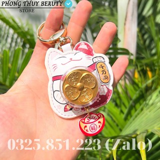 Móc khóa mèo thần tài vẫy tay bằng da lộn cao cấp, chi tiết tỉ mỉ - treo cặp sách, balo, móc khóa xe,... may mắn
