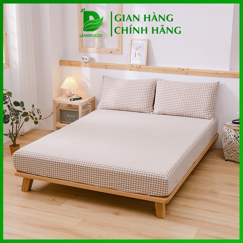Bộ Ga Gối mẫu Sọc Caro Nâu, Bộ Vỏ Gối Ga Giường Cotton Poly LAXANHDECOR size ga 1m2 1m4 1m6 1m8 2m2 có Bo Chun Miễn Phí