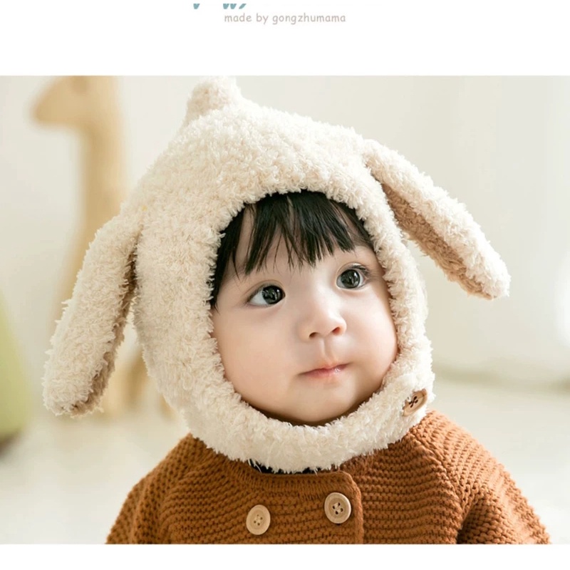 Mũ Len Lông Cừu Tai Thỏ Dài Cho Bé Siêu Xinh Mềm Mịn