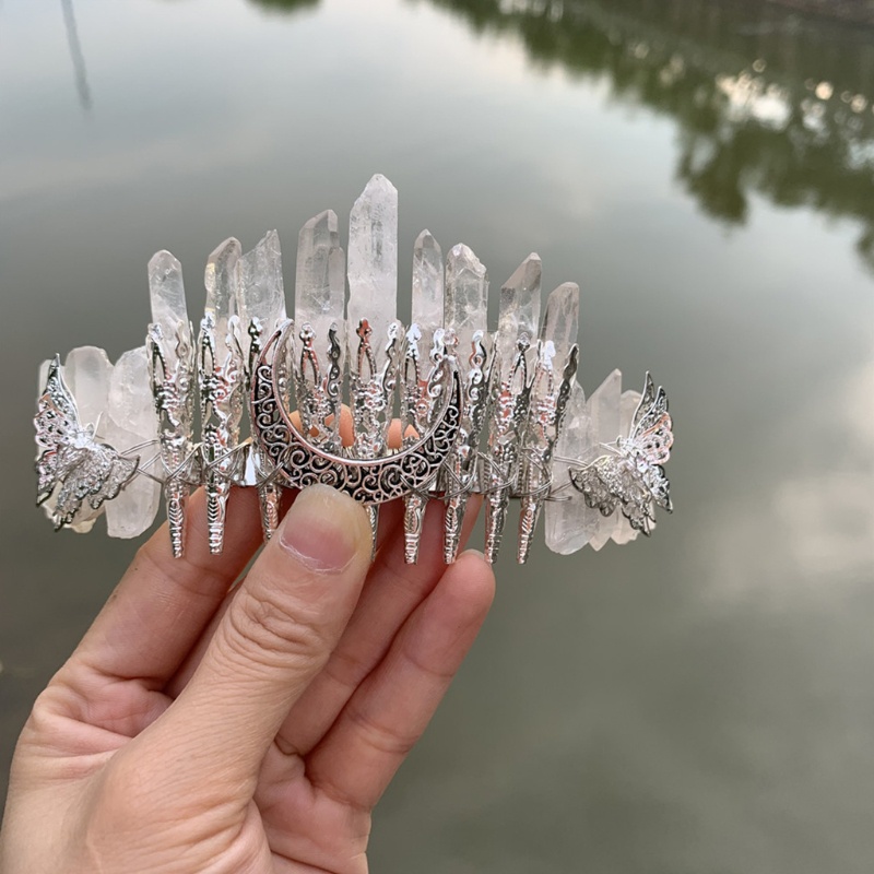 Vương Miện Đính Đá Pha Lê Hình Mặt Trăng / Bướm Bằng Kim Loại Thủ Công Phong Cách Boho Đẹp Mắt Dành Cho Hóa Trang