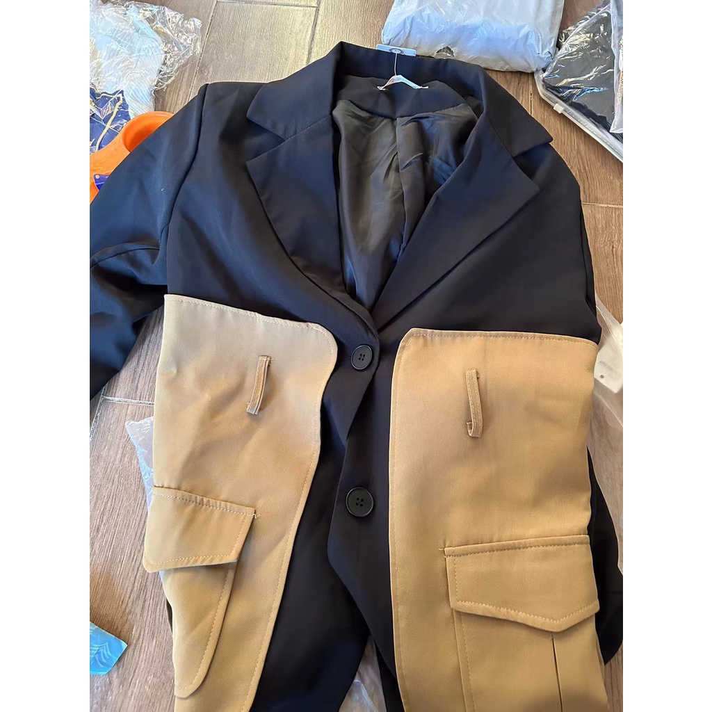 Áo Khoác Dáng Dài Phối Màu Tương Phản Thời Trang Hàn Quốc Cho Nữ