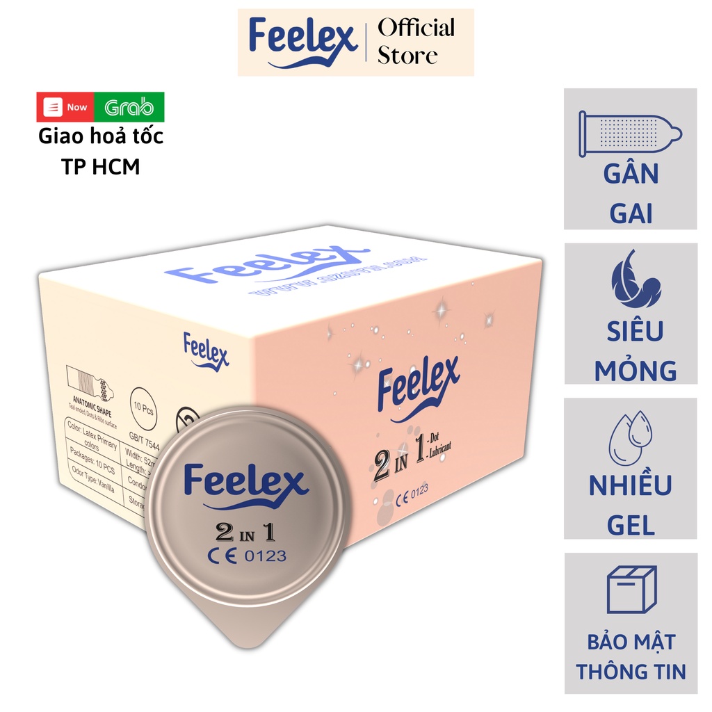 Bao cao su gai Feelex 2 in 1 gân gai, nhiều gel