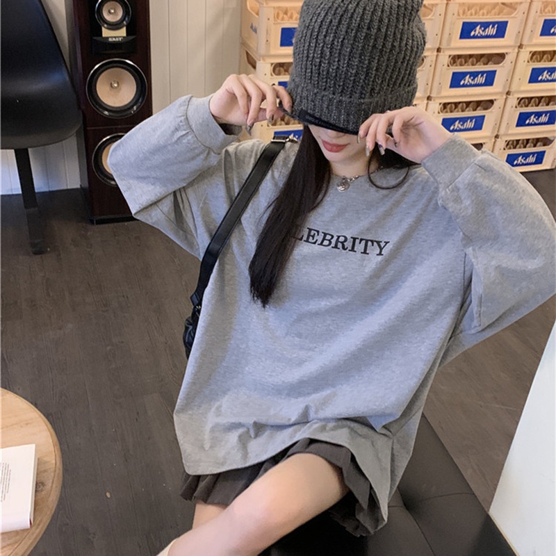 IELGY Áo Thun Tay Dài Dáng Rộng In Chữ Thời Trang Cho Nữ