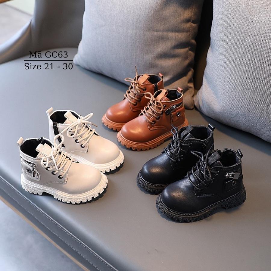 Boots bé trai bé gái màu đen giày cổ cao êm chân chống trơn thời trang cho trẻ em 1 - 5 tuổi phong cách Hàn Quốc GC63