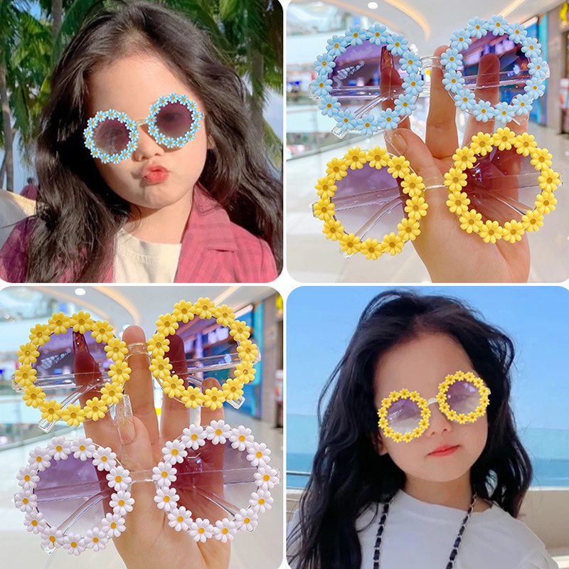 Kính Mát Gọng Tròn Họa Tiết Hoa Phong Cách Vintage Thời Trang Cho Bé