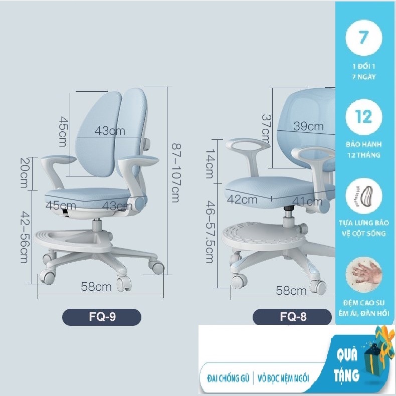 Ghế học sinh chống gù - ghế ngồi chống gù, giúp con có tư thế ngồi lành mạnh chuẩn khoa học FQ9 và FQ8