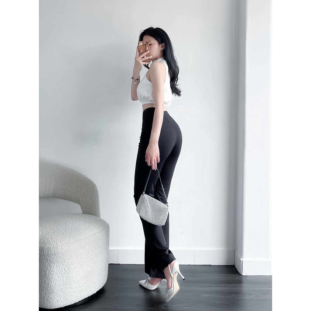 Áo Croptop Quấn Cổ Bo Chun LSEOUL A2595 Chất Lụa Sang Trọng Nữ Tính Thanh Lịch