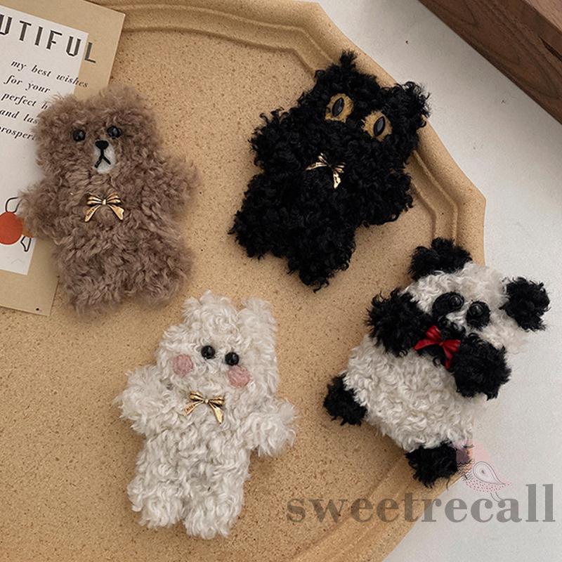 Kẹp Tóc Hình Gấu / Thỏ / Mèo Hoạt Hình Bằng Lông Nhung Dễ Thương Xinh Xắn