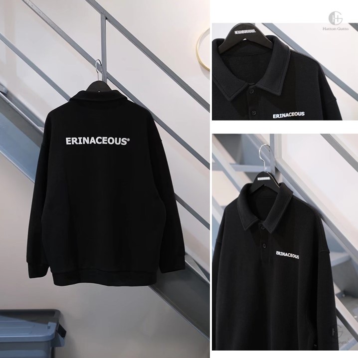 COD OOTD Áo thun polo Hatton Gutto dài tay dáng rộng phong cách Hàn Quốc đơn giản cho nam