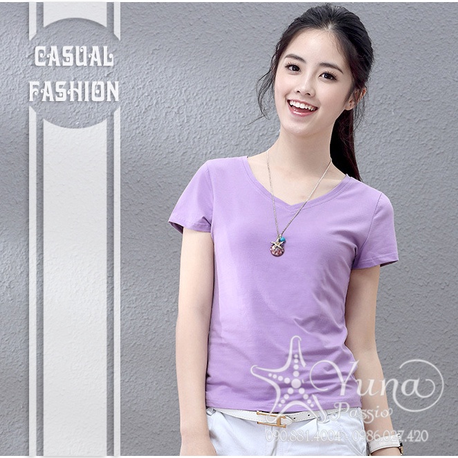 Áo Thun Thái Nữ Trơn Cổ Tròn Màu Tím , Áo Thái Vải Mền Mịn Xịn Đẹp Shop YUNA
