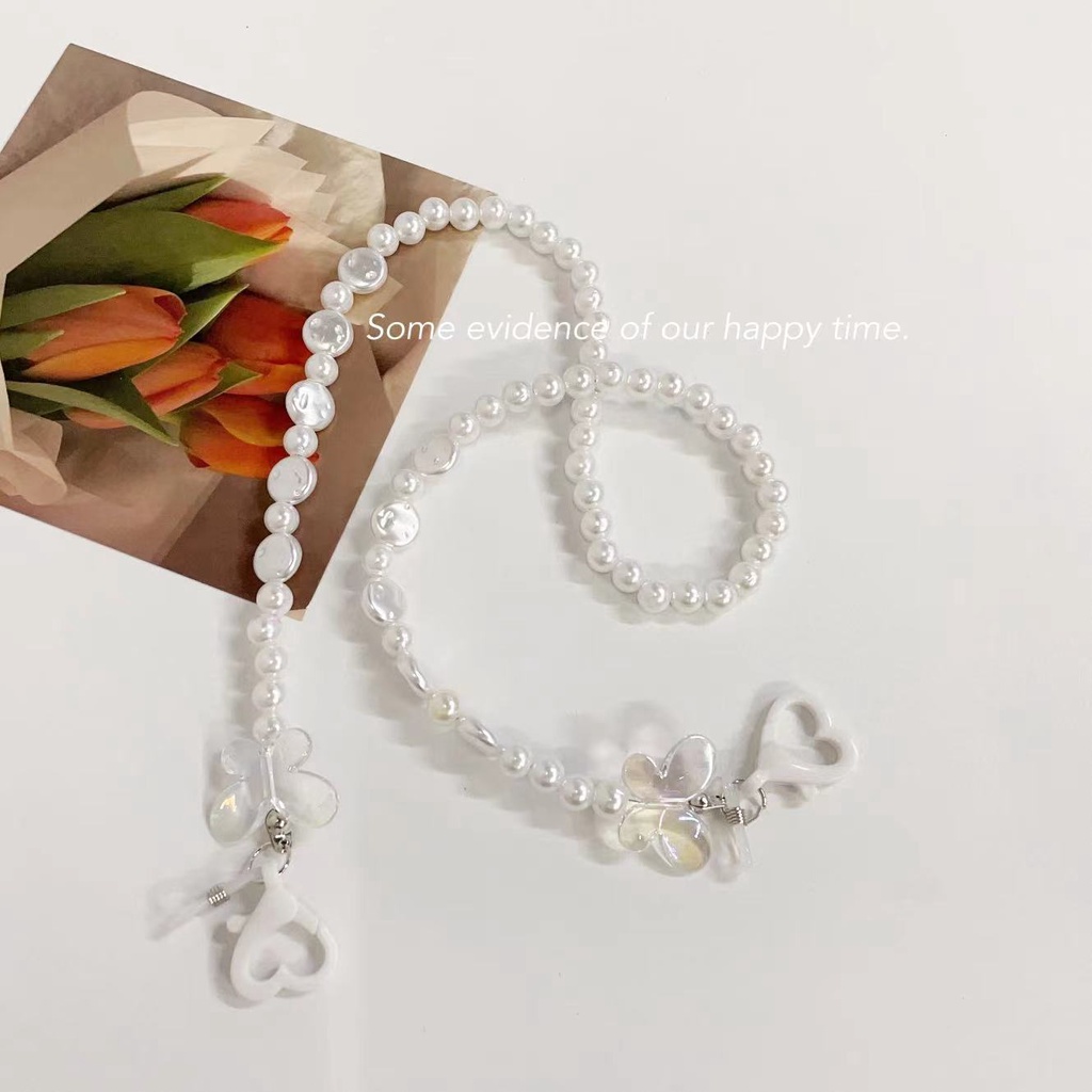 Dây Đeo Mắt Kính Xỏ Hạt Acrylic Trắng Hình Bướm Hoạt Hình Đơn Giản Phong Cách Hàn Quốc Độc Đáo