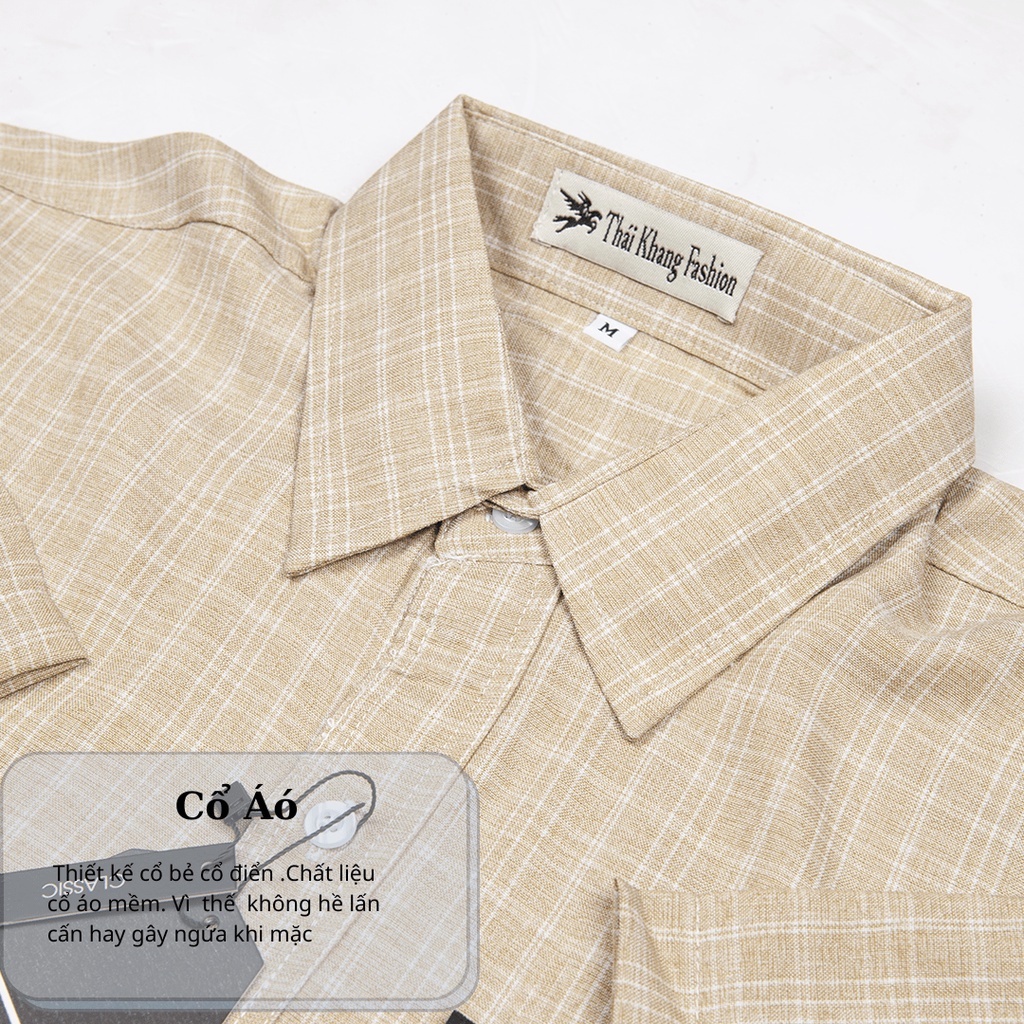 Áo sơ mi nam trung niên vải đũi caro mềm siêu mát do Thái Khang đặt riêng loại áo sơ mi nam ngắn tay form rộng ADUI14