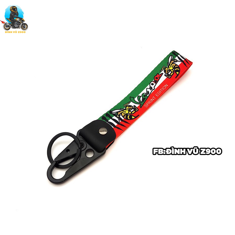 Móc khóa VESPA, đầu bấm CHẮC CHẮN, dây vải DÀY DẶN, logo sắc nét không phai màu