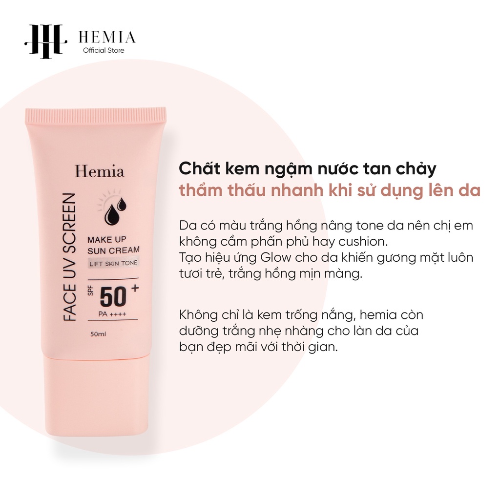 Kem chống nắng Hemia nâng tone, trắng da, kiềm dầu cho da dầu mụn, khô, nhạy cảm nhập khẩu Hàn Quốc Size du lịch 15ml