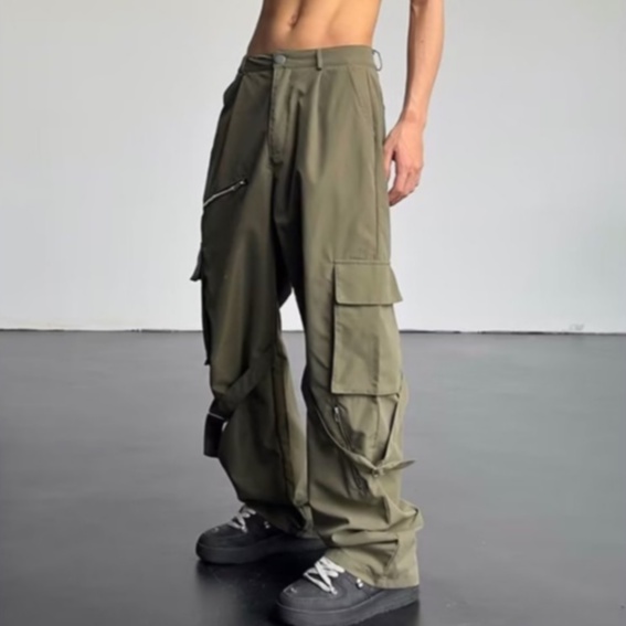 Quần Dài Phối Túi Lớn Phong Cách hiphop Đường Phố Cho Nam Và Nữ quần chở hàng màu xanh lá cây quần dài ống rộng nam
