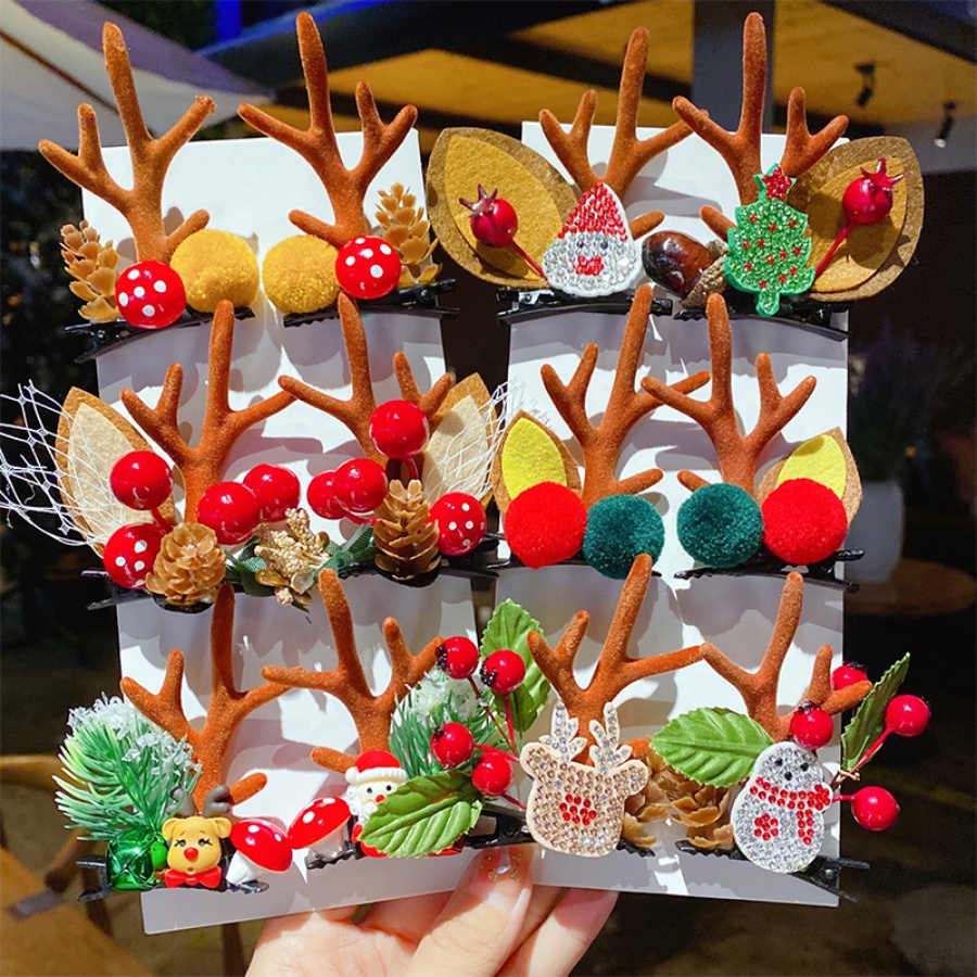 2 Kẹp Tóc Hình Hoa Tuyết / Tuần Lộc Hoạt Hình Vui Nhộn