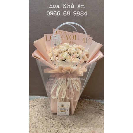 Bó hoa sáp loang 30bông cực hot, giấy xốp Hàn ko nhăn + lưới cao cấp