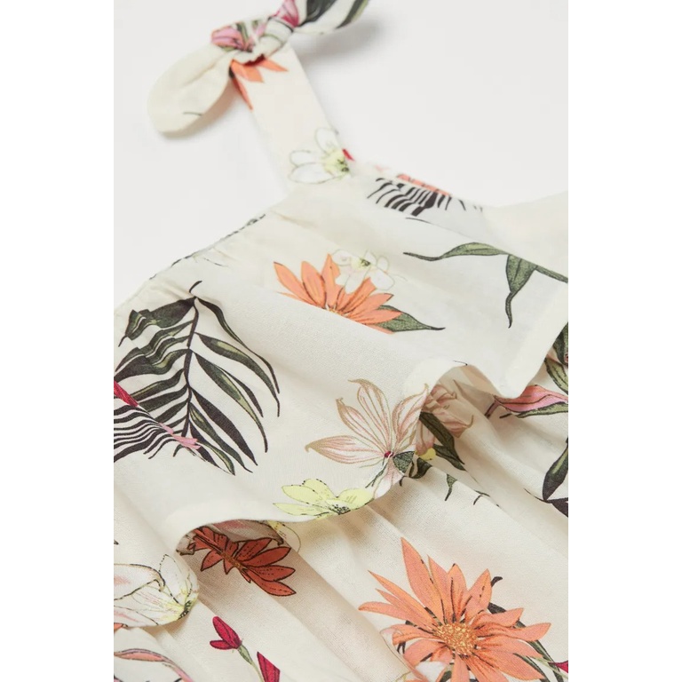 Set quần áo băng đô 3 chi tiết trắng tropical hoa nơ mặt trời HM H&M size 6m-4y_hàng chính hãng Anh