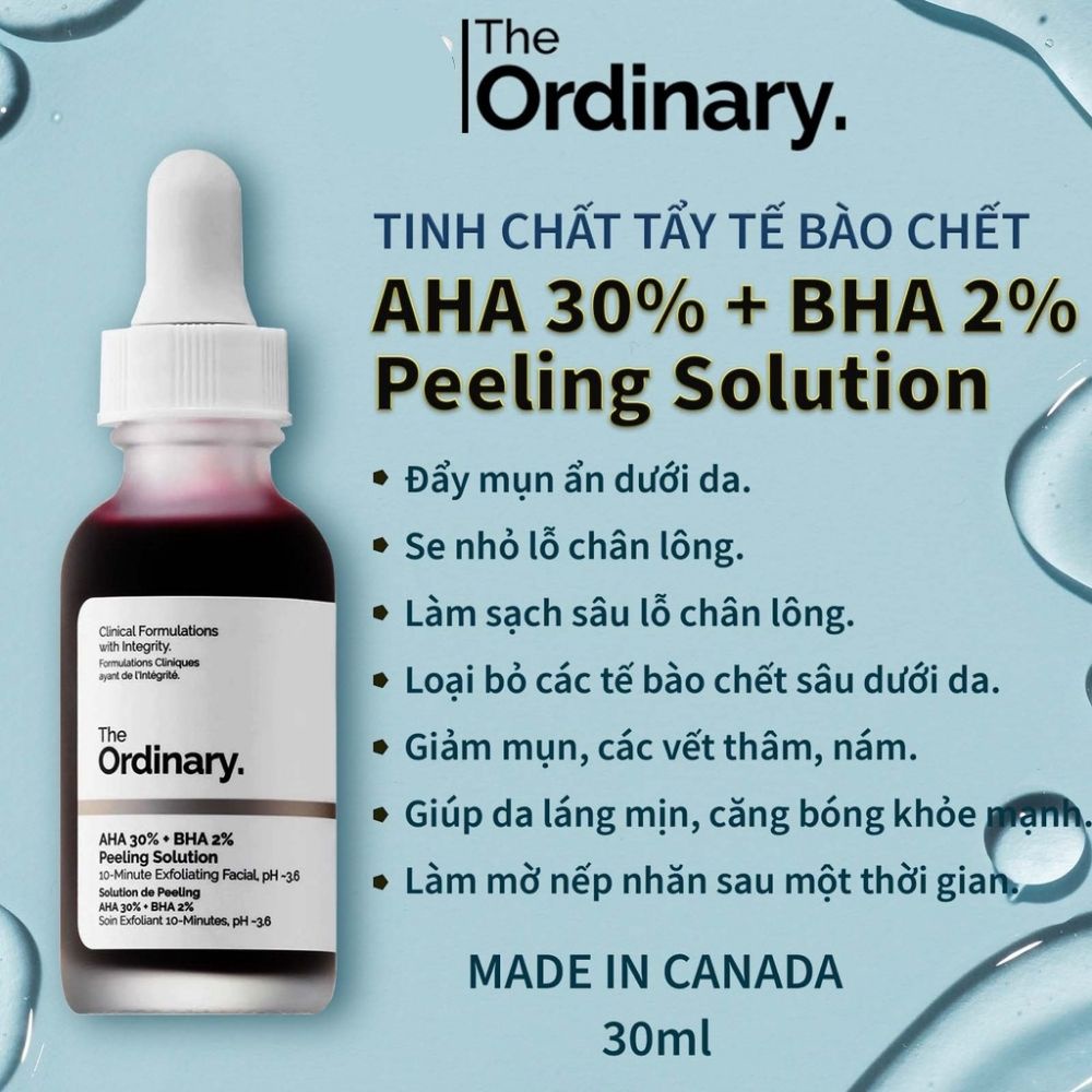 Tinh Chất Peel da The Ordinary AHA 30%+BHA 2% Peeling Solution 30ml- Tẩy Tế Bào Chết Hóa Học, Trắng Da Trẻ Hóa Làn Da.