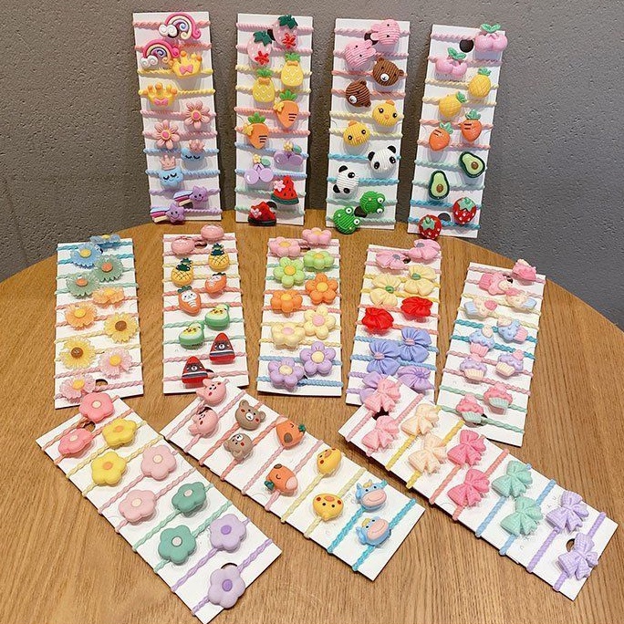 Set 10 Dây Cột Tóc Co Giãn Phong Cách Hàn Quốc Dễ Thương Cho Bé Gái
