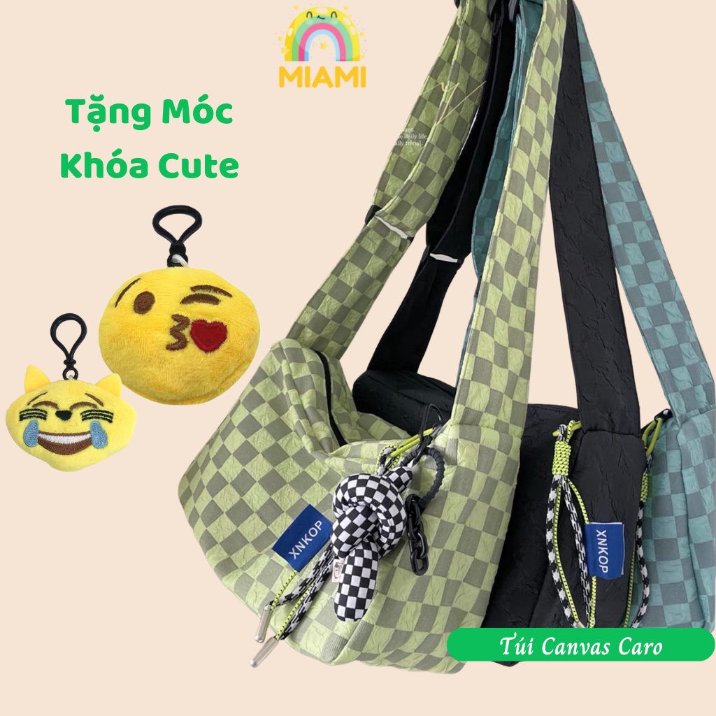Túi Vải Canvas Đeo Chéo Họa Tiết Kẻ Caro Đi Học Đi Chơi Túi Xách Tote Đeo Vai Vintage Đen Trắng Hot Trend Hàn Quốc