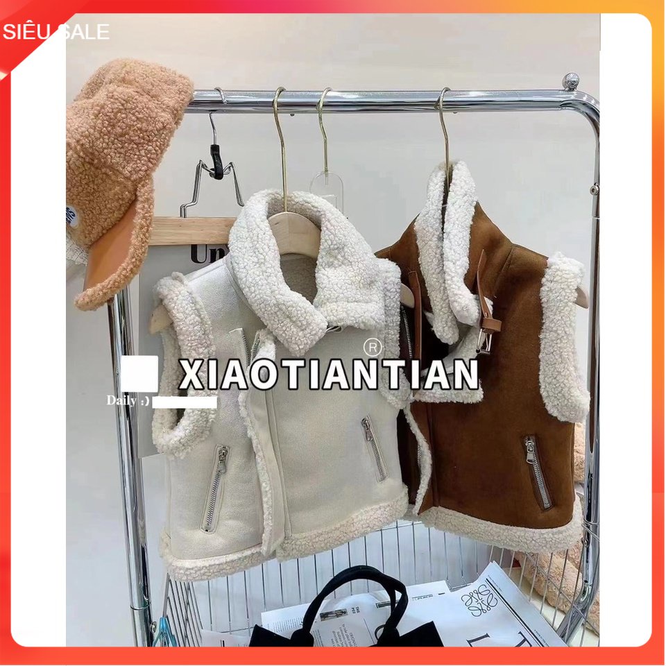 Áo da lộn cho bé gái 2-7 tuổi lót lông cừu kéo khóa. Áo lông cừu trẻ em gái kiểu dáng khỏe khoắn thời trang