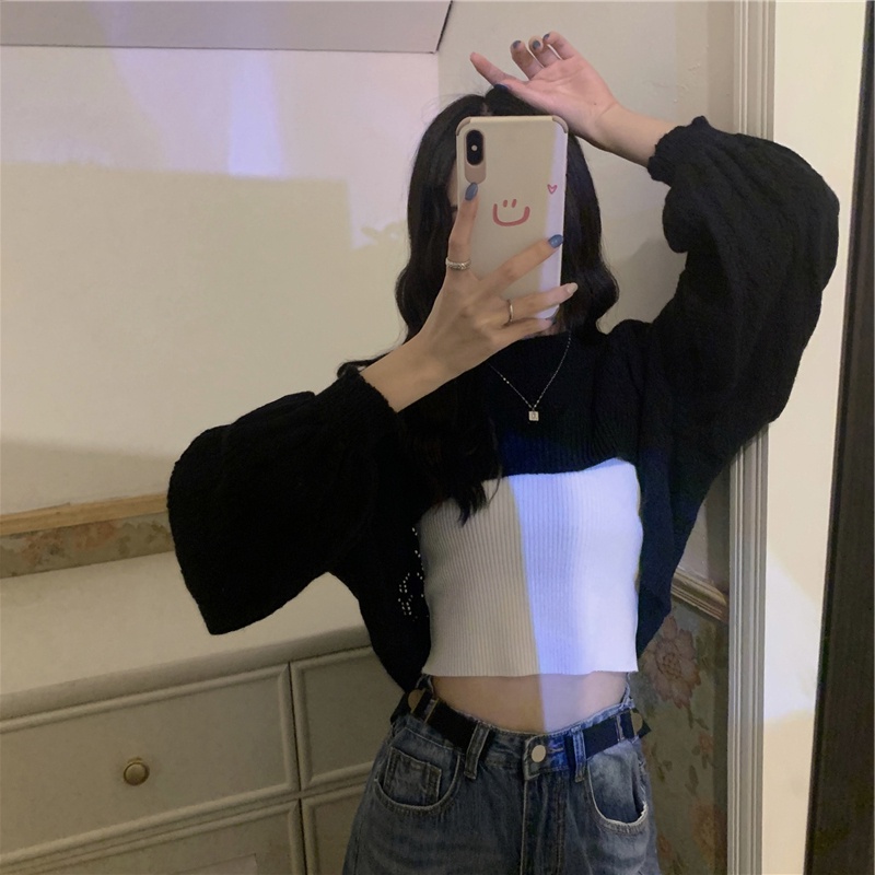 Áo dệt kim XINLANYASHE tay dài dáng rộng phong cách Hàn Quốc cá tính cho nữ