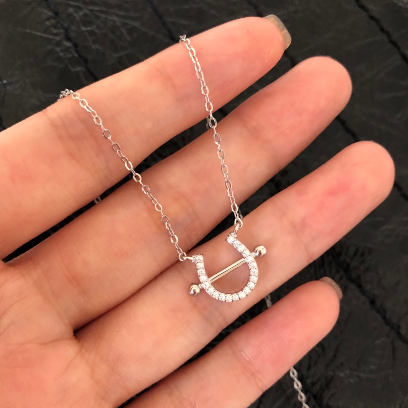 Dây chuyền WE FLOWER mặt hình móng ngựa chữ U màu bạc đính đá zircon nhân tạo thời trang dành cho nữ