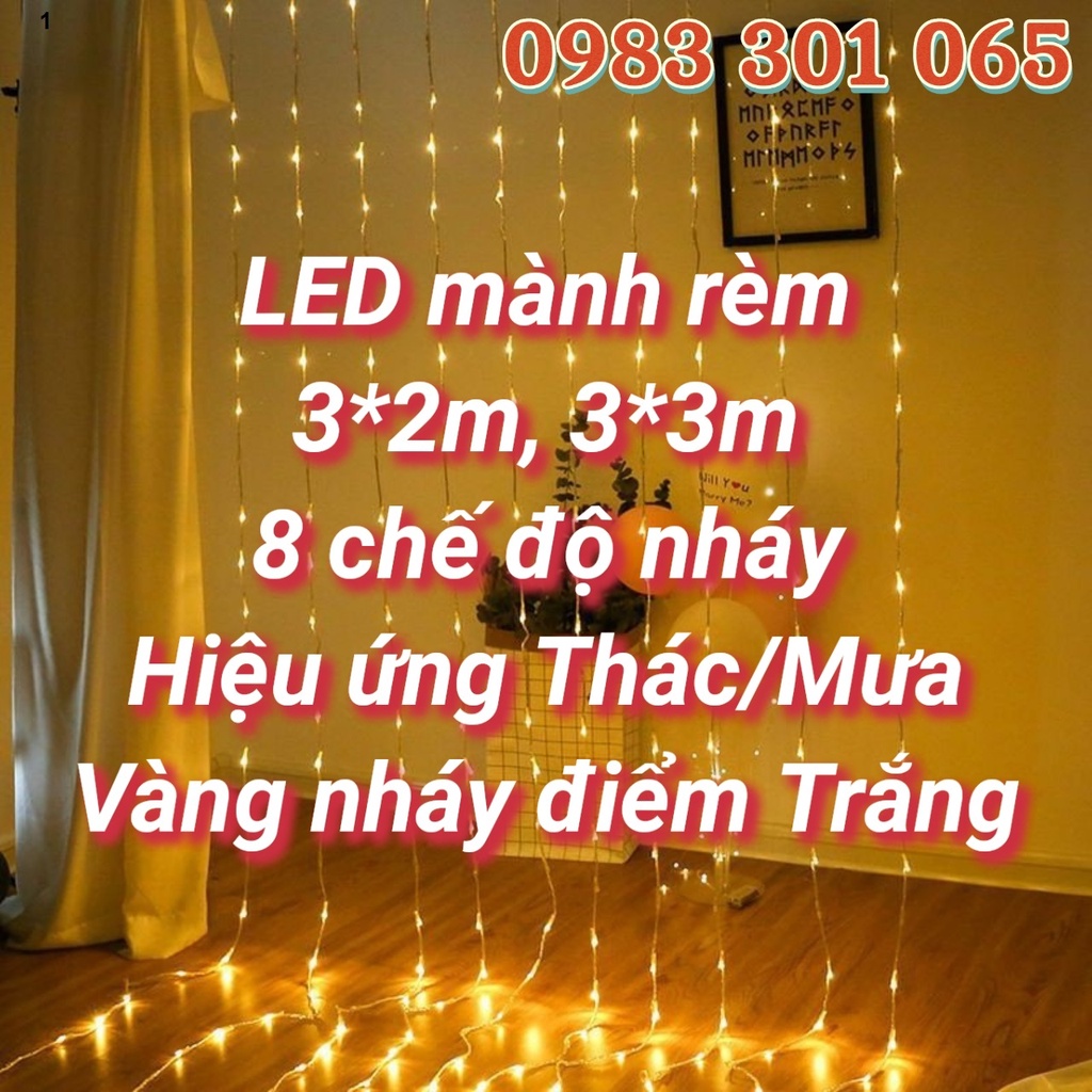 Đèn nháy rèm led 3 x 3m nhiều màu trang trí backdrop, nhà cửa ( 12 sợi)