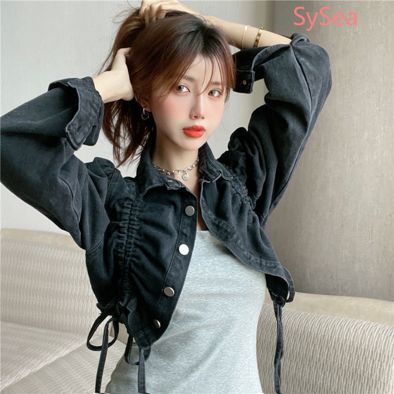 Áo Khoác Denim Phối Dây Rút Thời Trang Mùa Thu Dành Cho Nữ